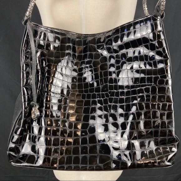 Brighton patent croc embossed leather shoulder bag - Picture 3 of 16